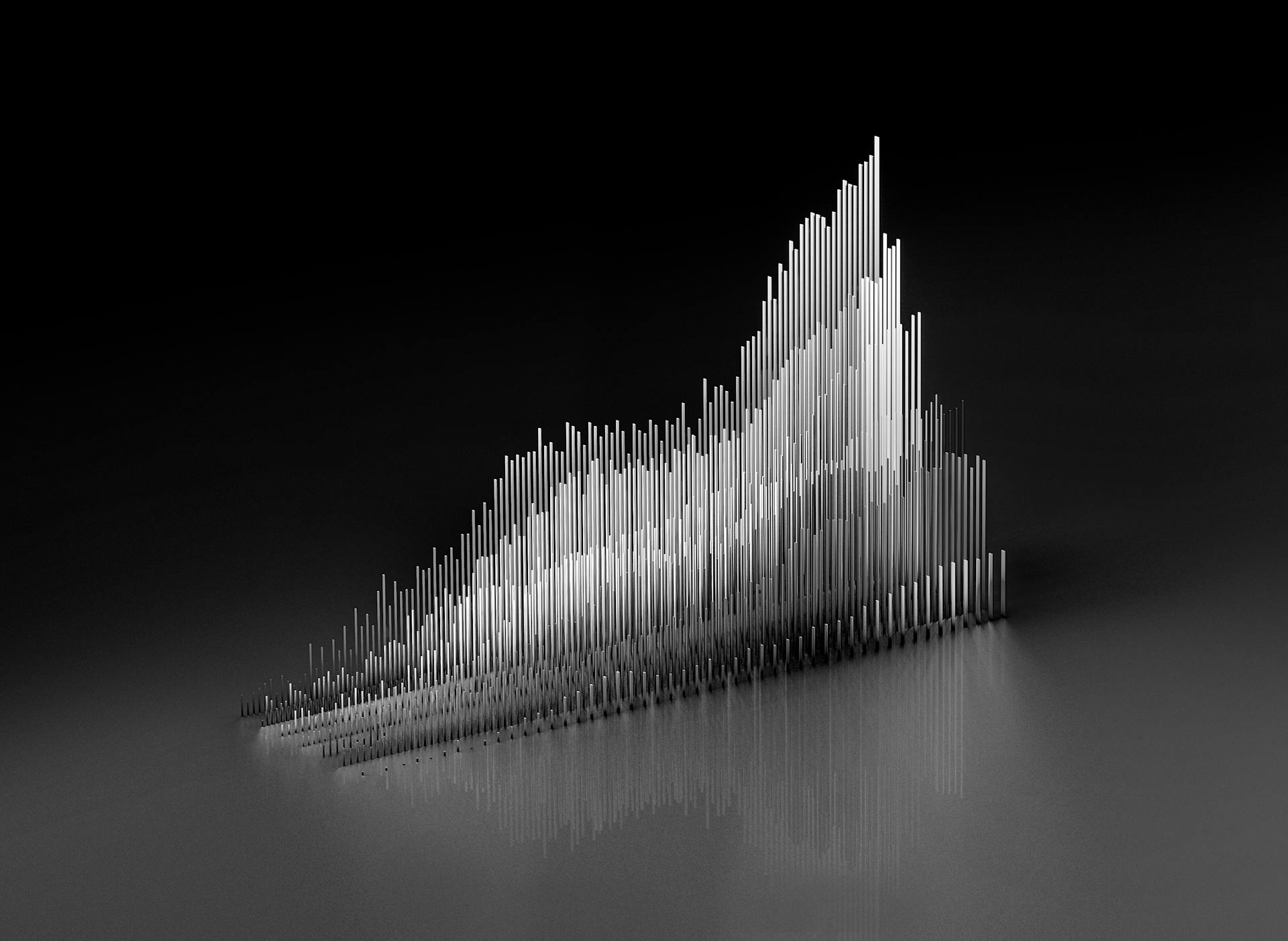 Black and white 3D representation of a graph with multiple different items and levels